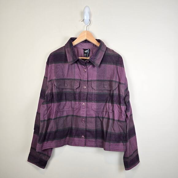 The North Face Womens Valley Flannel Shirt Size L Plaid Midnight Mauve Shacket - Picture 1 of 3